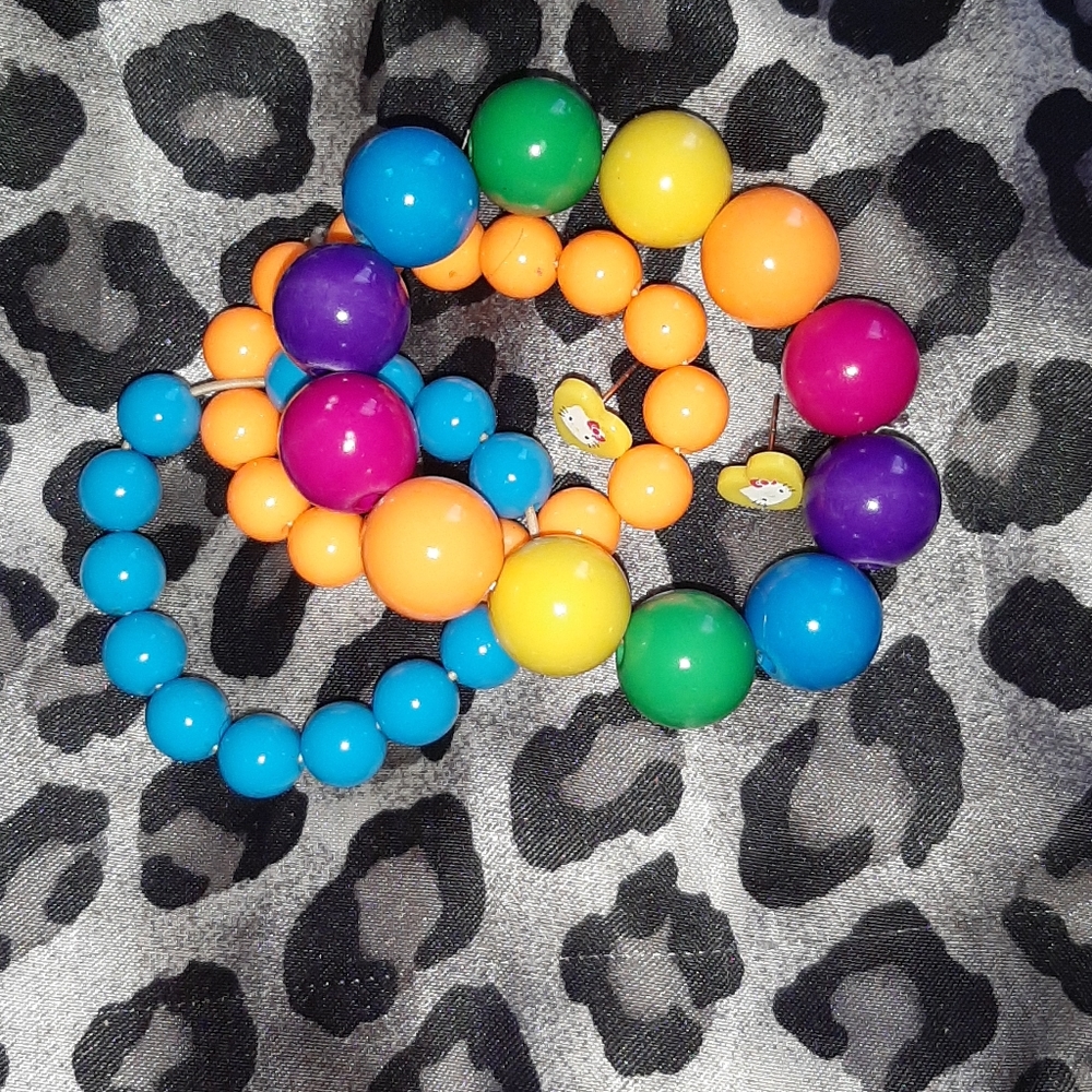 Rainbow Bracelet & Hello Kitty Earrings